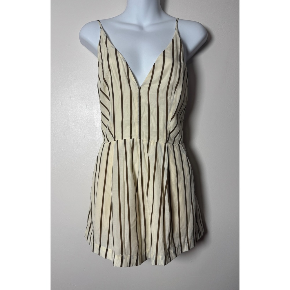 Line and Dot Macario V-Neck Romper Cream Brown Open Back Resort Collection Sz S - Picture 5 of 11